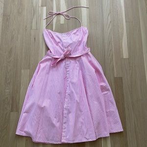 NWT Ralph Lauren pink and white stripe halter tie dress. Size 6.